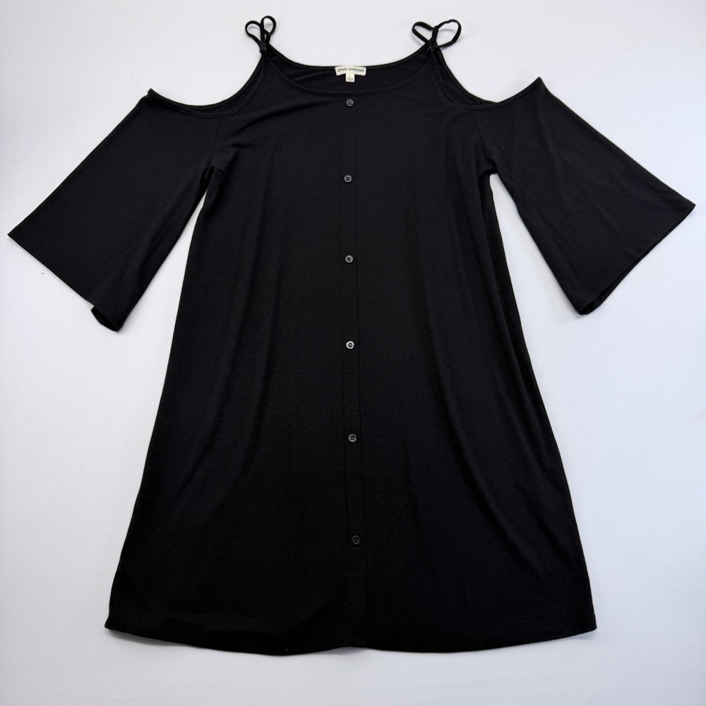 Zenana Outfitters Black Cold Shoulder Bell Sleeve Mini Dress Large